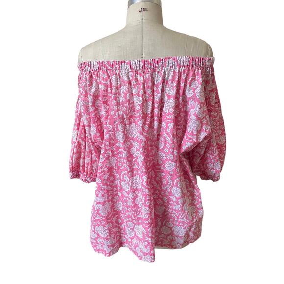 SZ Blockprints Nila Floral Top Women’s Size Medium Pink Puff Sleeve Gathered - Picture 4 of 6